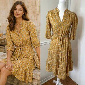 🐈Monteau Mustard Tiered Floral Dress S